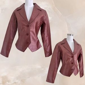 LEW MAGRAM COLLECTION Metallic Red Leather Blazer Jacket Lined Women's Size 6